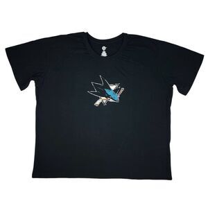 Majestic‎ NHL San Jose Sharks Women's Scoop Neck Black Logo T-Shirt Size 2XL